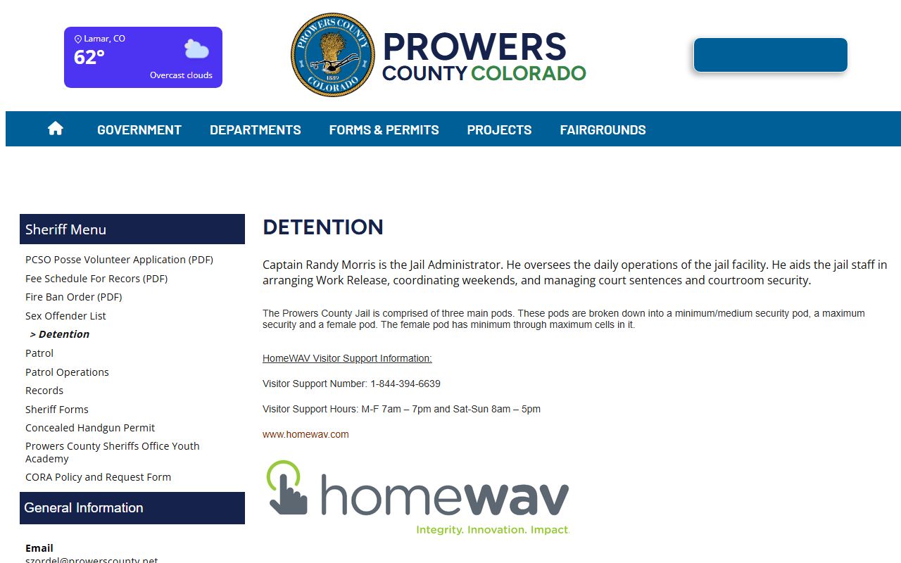Prowers County Jail inmate lookup detention page