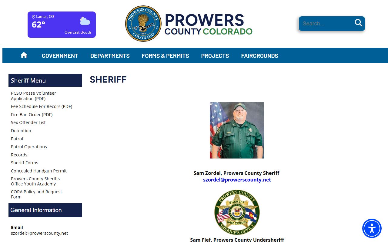 Prowers County Jail inmate lookup sheriff contact page